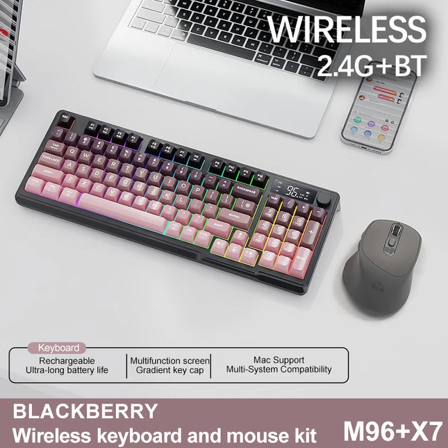 FreeWolf M96 Wireless Keyboard with Screen,Gaming Keyboard Bluetooth Dual-Mode Connection,Multi-Device Linking,Ergonomic