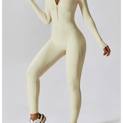 Yoga Boilersuit Long Sleeved Women's Sportswear Gym Zipper Jumpsuits Workout High-intensity Fitness One-piece Skin-tight Garment
