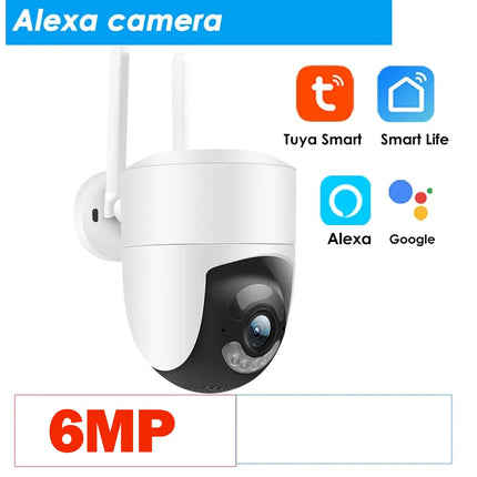 6MP Tuya WiFi Camera Outdoor 2.4G/5G Wifi Surveillance Camera Security Protection CCTV Smartlife Onvif  Alexa Google Video Cam