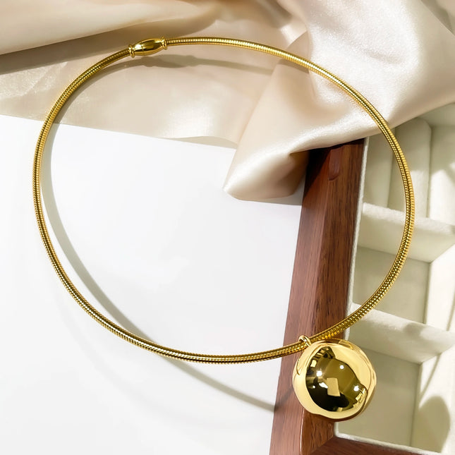 Peri'sbox Simple Imitation Pearl Globular Pendant Necklace for Women Stainless Steel Gold Plated Non-fade Hip-Hop Trendy Jewelry