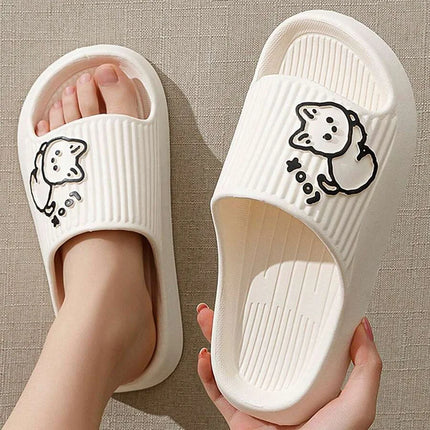 Women's Slippers Cute Kitten Summer Bathroom Non-slip Wear-resistant Cartoon Print Couple Indoor Soft Sole Comfort Home Shoes