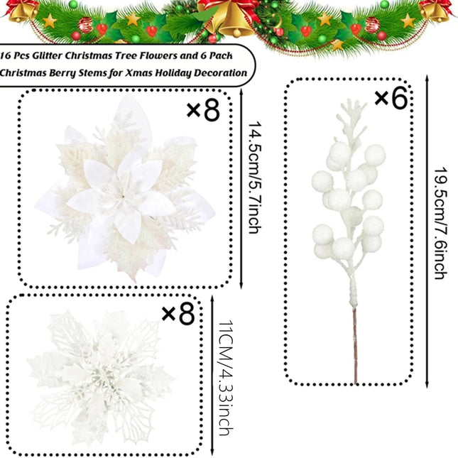 22Pcs Christmas Decoration Artificial Flowers Berry Bouquet Christmas Tree Ornament Home Decor New Year Navidad Gift Accessories