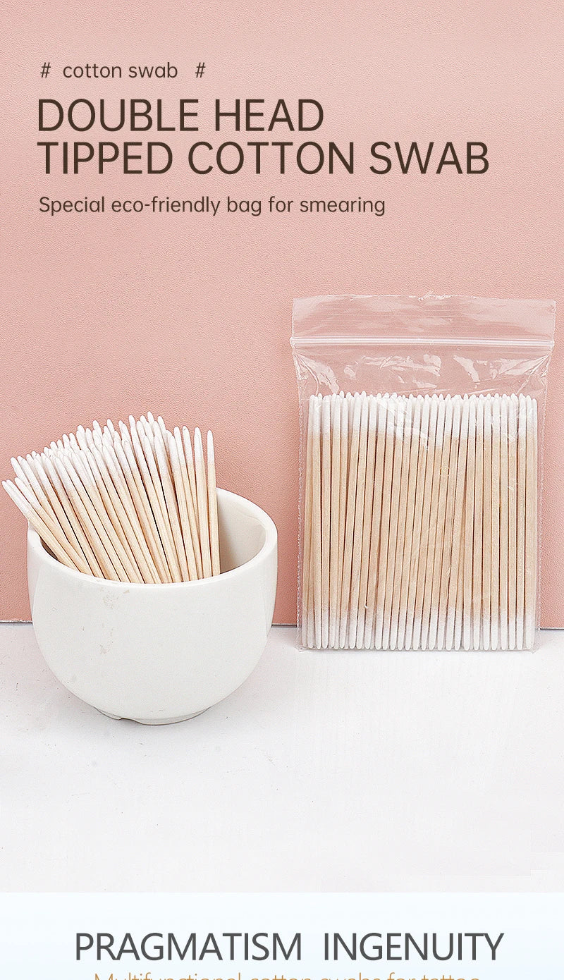 100/300 Pcs Disposable Ultra-small Cotton Swab Brush Lint Free Micro Wood Makeup Brushes Eyelash Extension Glue Removing Tools