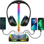 RGB Headphones Stand Holder Desk Gaming Headset with 2 USB Ports Cool Display Holder Non-Slip Rubber Base for Gamer
