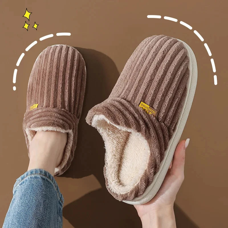 Litfun New Fur Slippers For Women Men Winter Furry Fashion Warm Ankles Plush Cozy Slides For Home Indoor Soft Sole Cotton Shoes