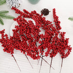 50/1branch Christmas Artificial Berries Stem Red Holly Berry Fake Flowers Plant for Xmas Tree New Year Party Home Decor Ornament