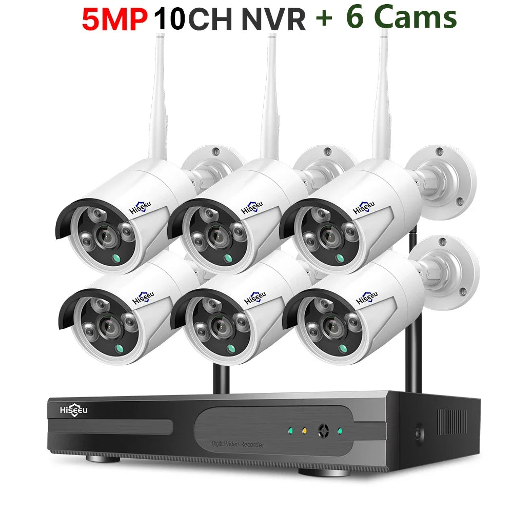 Hiseeu 3/5MP WiFi CCTV Camera Security System IR Night Vision Bullet Camera Set 10CH NVR Wireless CCTV Surveillance System