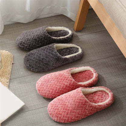 Women Men Home Slippers Plush Warmer Indoor Slipper Autumn Winter House Flat Floor Shoes Female Soft Slient Slides For Bedroom