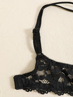 1 Set Elegant Erotic Lace Embroidery Breathable Fabric Lingeries : Push-Up Bra, Low Waist Sheer Panty - Ultimate Valentine's Day