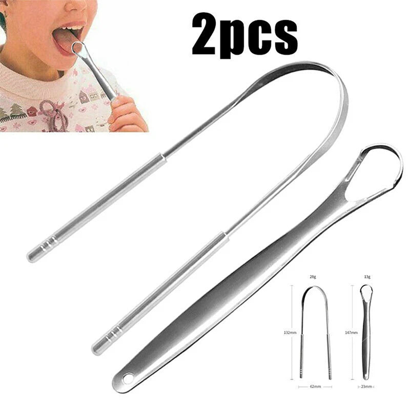 2Pcs Tongue Scraper Stainless Steel Tongue Cleaner Oral Care Hygiene Scraper Dental Oral Care Hygiene Health Care Tool