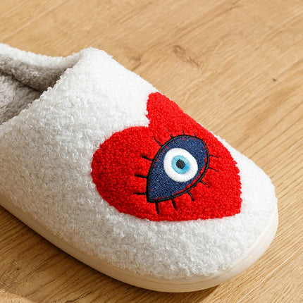 New Home Women's Slippers winter Warm Houseshoes Evil Eye Style Fuzzy Comfy Heart Flat Sole Funny Flip Flops Women Shoes
