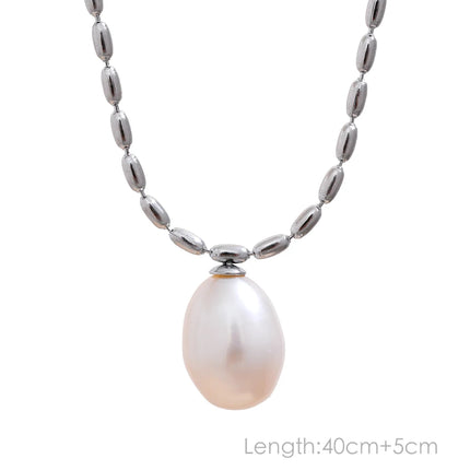 Yhpup Tarnish Free Natural Pearl Beads Chic Exquisite Necklace Thin Chain Stainless Steel Minimalist Charm Collar Jewelry Women