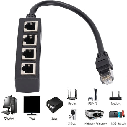 Ethernet Splitter, RJ45 1 Male to 4 x Female LAN Ethernet Splitter Adapter Cable Suitable Super Cat5,Cat5e,Cat6,Cat7 LAN Adapter