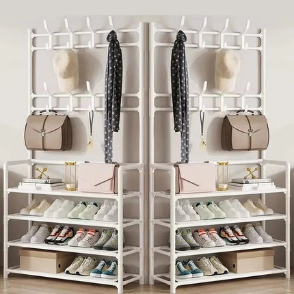 Clothes Hanger Multi-Layer Shoe Rack Doorway DIY Hat and Shoes Shelf Simple Floor-Standing Living Room Organizer Storage Racks