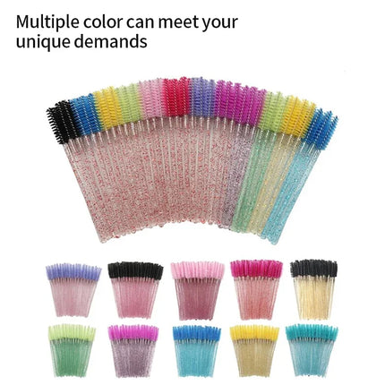 CNK 50Pcs Disposable Crystal Eyelash Brush Mascara Wands Applicator Diamond Rod Makeup Brushes for Women Eyelash Extension Tool