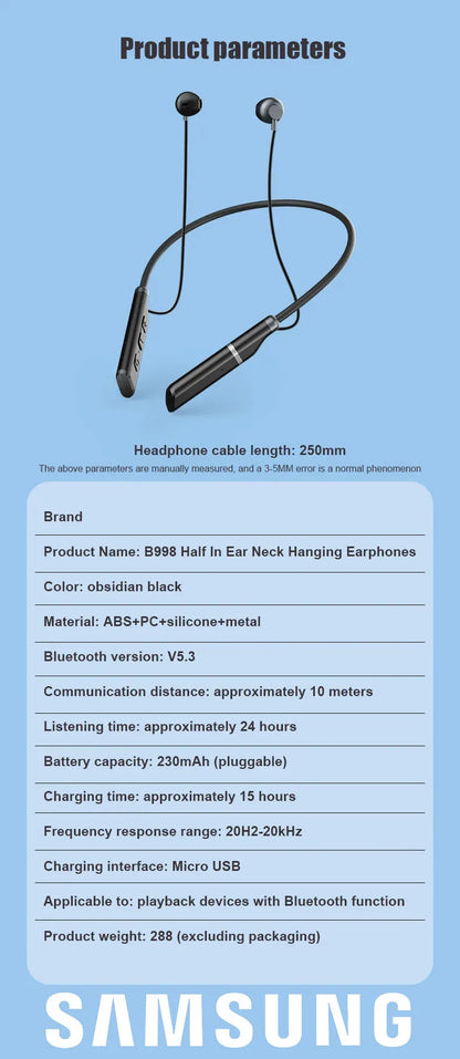 100% Original For CB&JBL B998 wireless Headphone Bluetooth 5.3 MagneticNeckband Earphones Neck Sports Headset long endurance