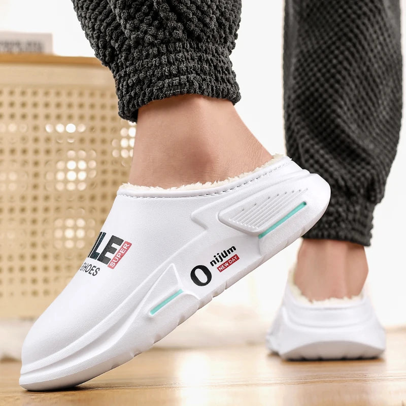 New Winter Men Warm Slippers Cotton Slippers Outdoor Indoor Cotton Shoes Waterproof Mens Comfortable Home Bedroom Plush Slippers