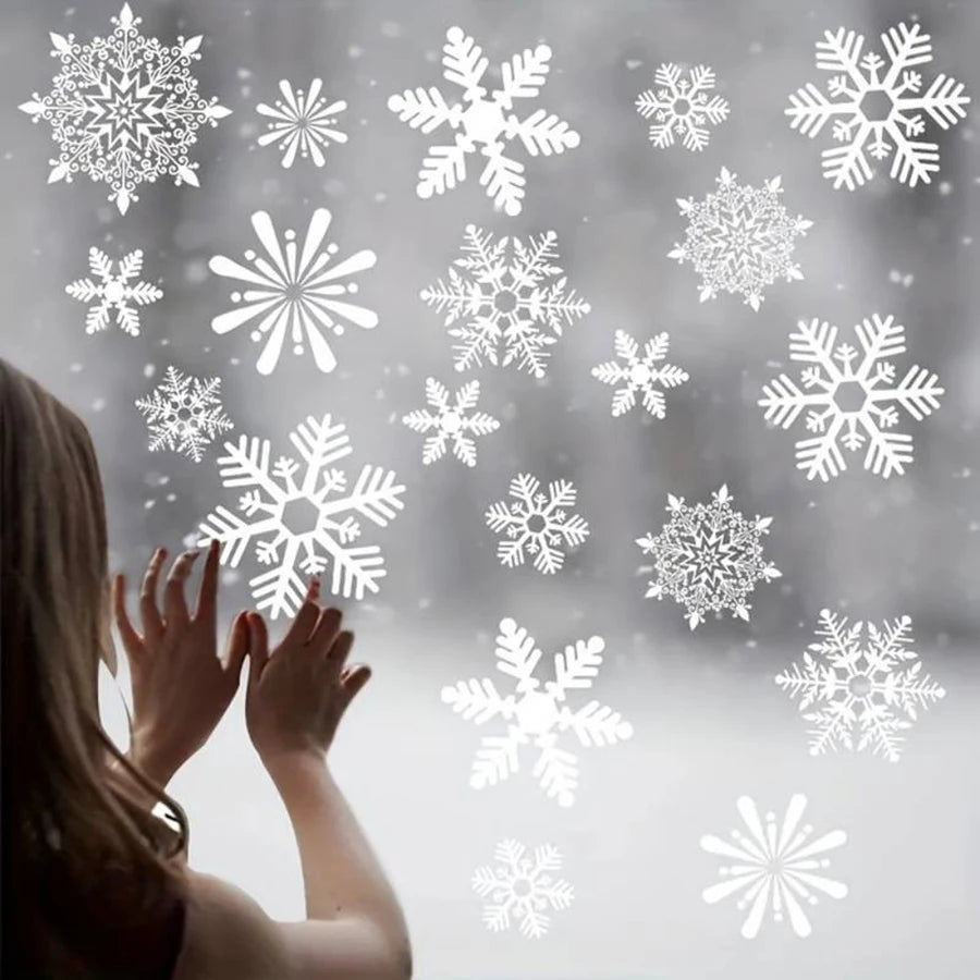 114-Piece Set of White Snowflake Window Stickers for Winter Holiday Celebrations, Glass Static Cling Stickers for Christmas and New Year Decorations