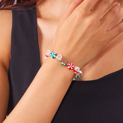 Christmas Colorful Polymer Clay Beaded Brcelets for Women Cute Cartoon Santa Claus Elk Snowflake Bracelet New Year Jewelry Gifts