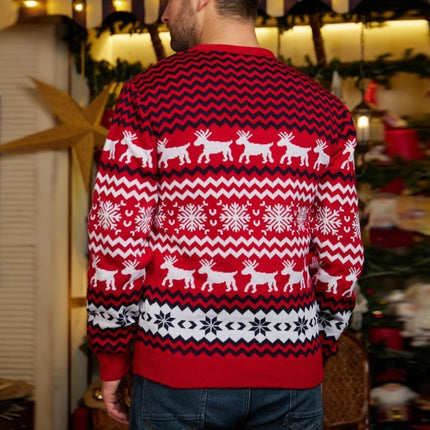 Winter New Christmas Sweaters Fashion Round Neck Snowflake Elk Knit Pullovers Long Sleeve Men Sweatshirt Holiday Party Jumpers