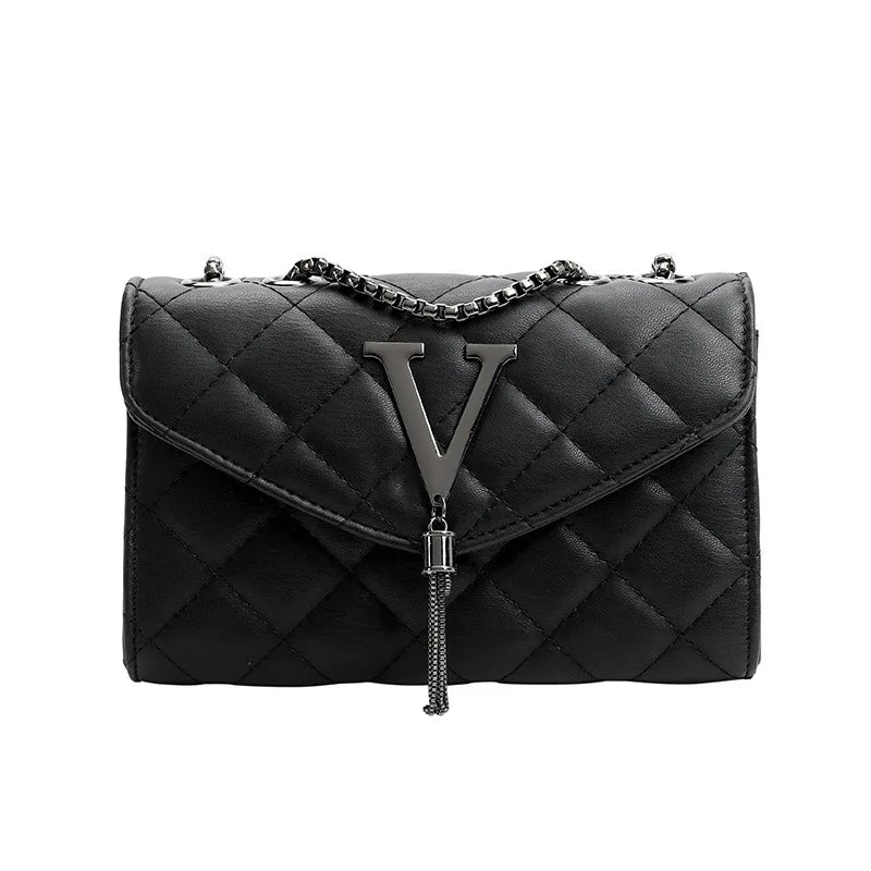 Black Luxury Handbags And Purse Women PU Leather Messenger Shoulder Bag Plaid Female Crossbody Bag Tassel Quilted Brand