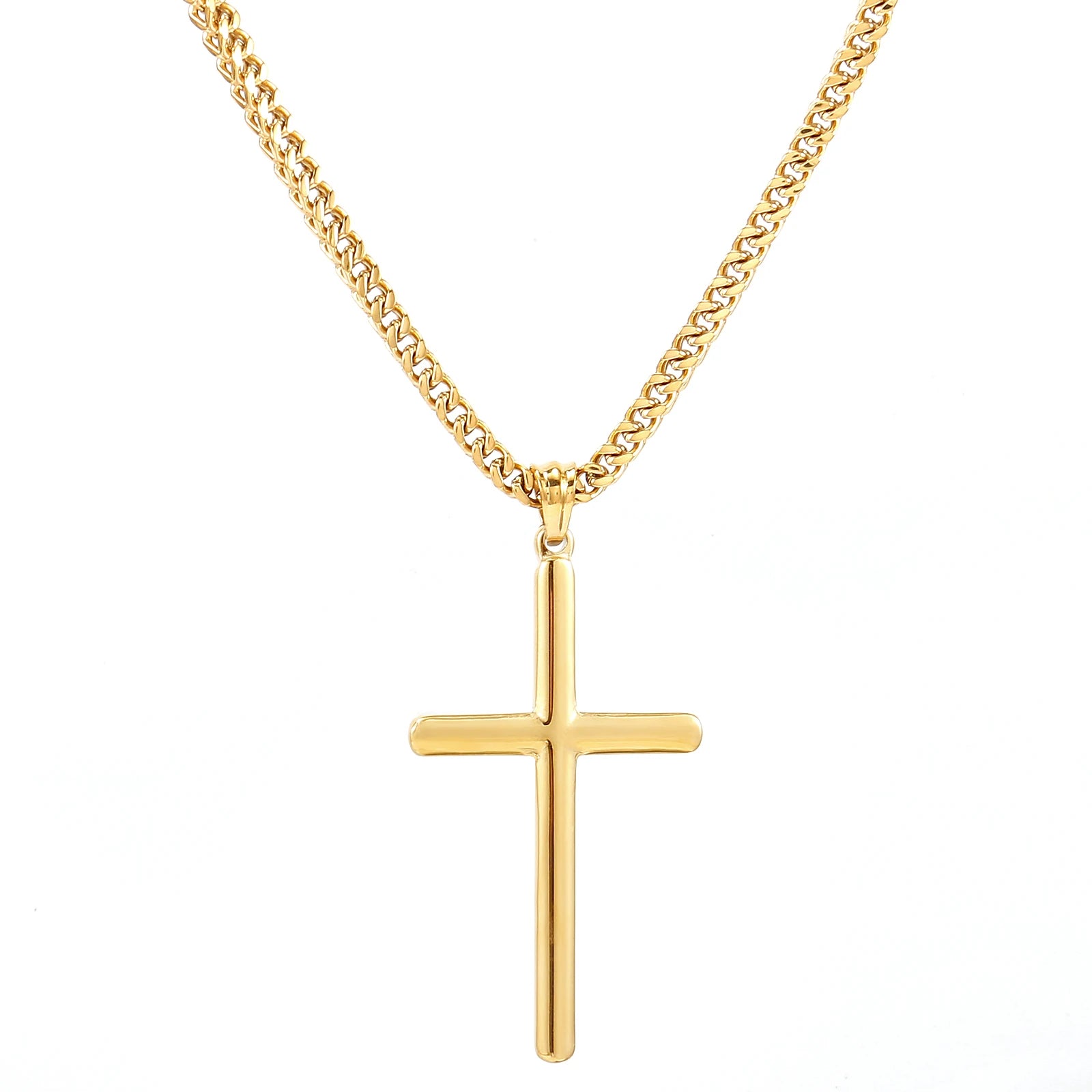 Punk Cross Pendant Link Chain for Men Women 316L Stainless Steel Hip Hop Necklace Gold Silver Fashion Jewelry Gift Waterproof
