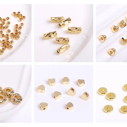 18K Gold Plated Separators For Bead,Spacers Beads For Jewelry Making,Brass Metal Round Beads,DIY Bracelets/Necklace Accessories