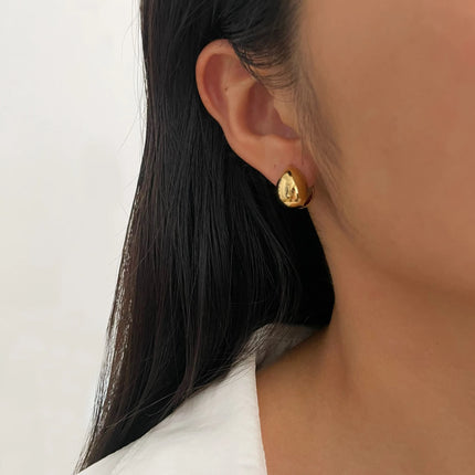 Peri'sbox Trendy 316L Stainless Steel Waterproof Hoop Earrings Solid Gold PVD Plated Double Face Droplet Women's Earring Jewelry