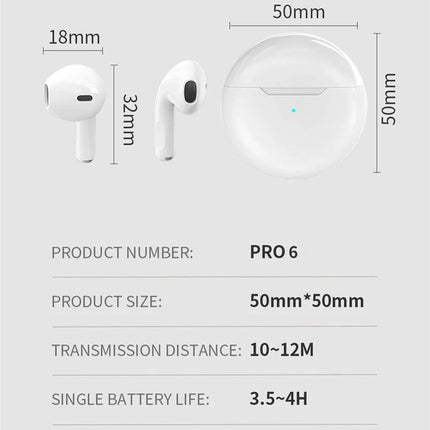 Original Air Pro 6 TWS Wireless Headphones Fone Bluetooth Earphones Mic Pods InEar Earpods Pro6 sport Headset For Xiaomi