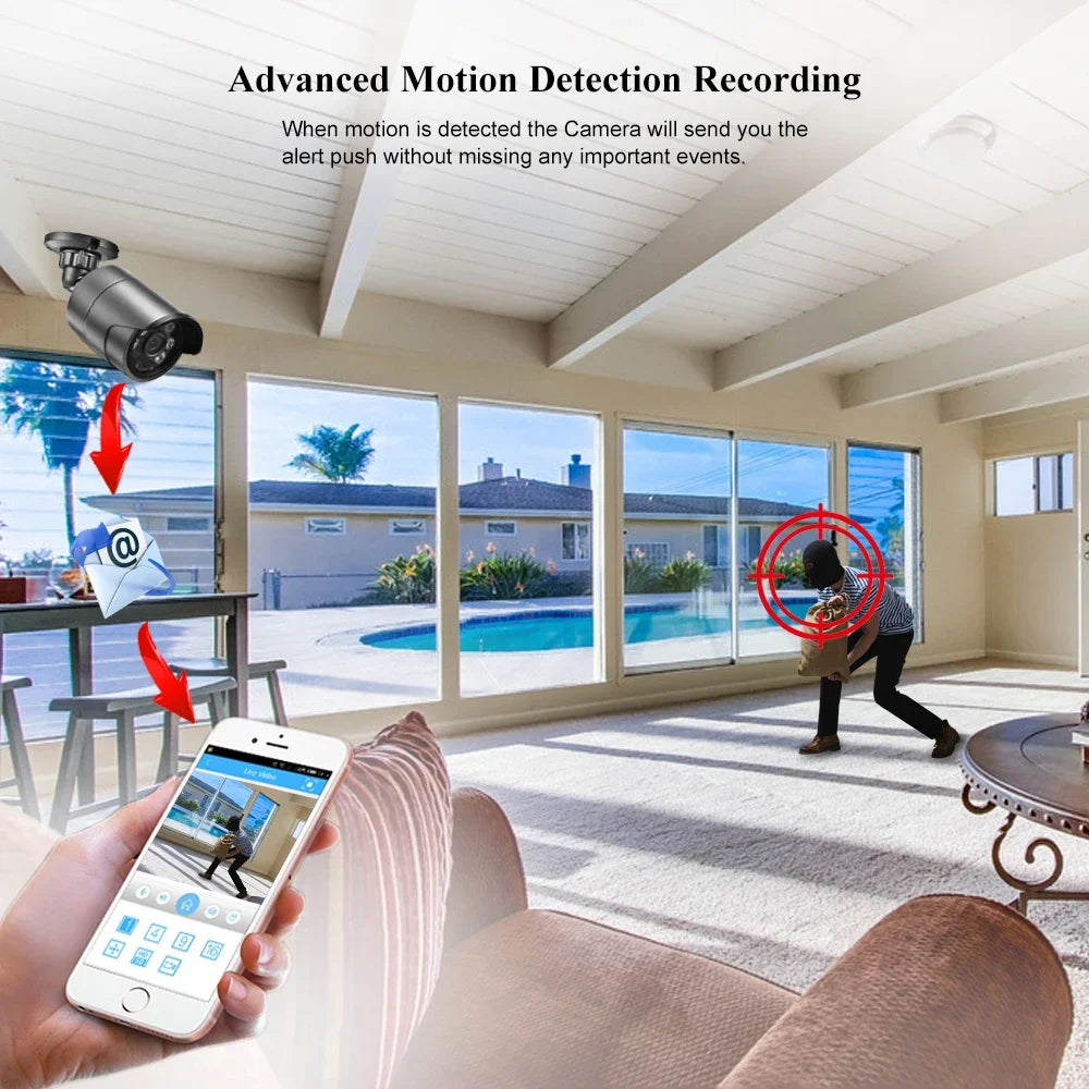 AZISHN H.265+ 8CH 5MP AHD DVR Kit CCTV System Motion Detection HD Outdoor IP66 Bullet Camera XMEye APP P2P Surveillance Set