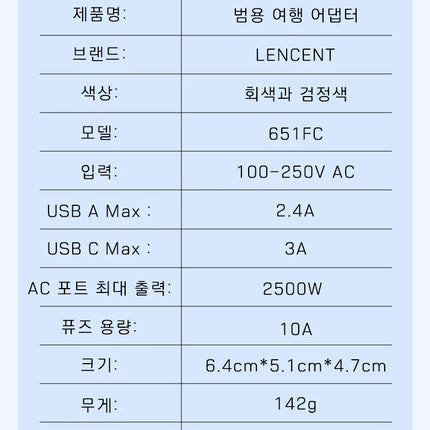 LENCENT Universal Travel Adapter with 3 USB Ports 1Type-C PD Charging All-in-one Travel Adapter EU/UK/USA/AUS Plug for Travel