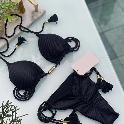 New Women Bikini Backless Rope Triangle Swimsuit Multicolor