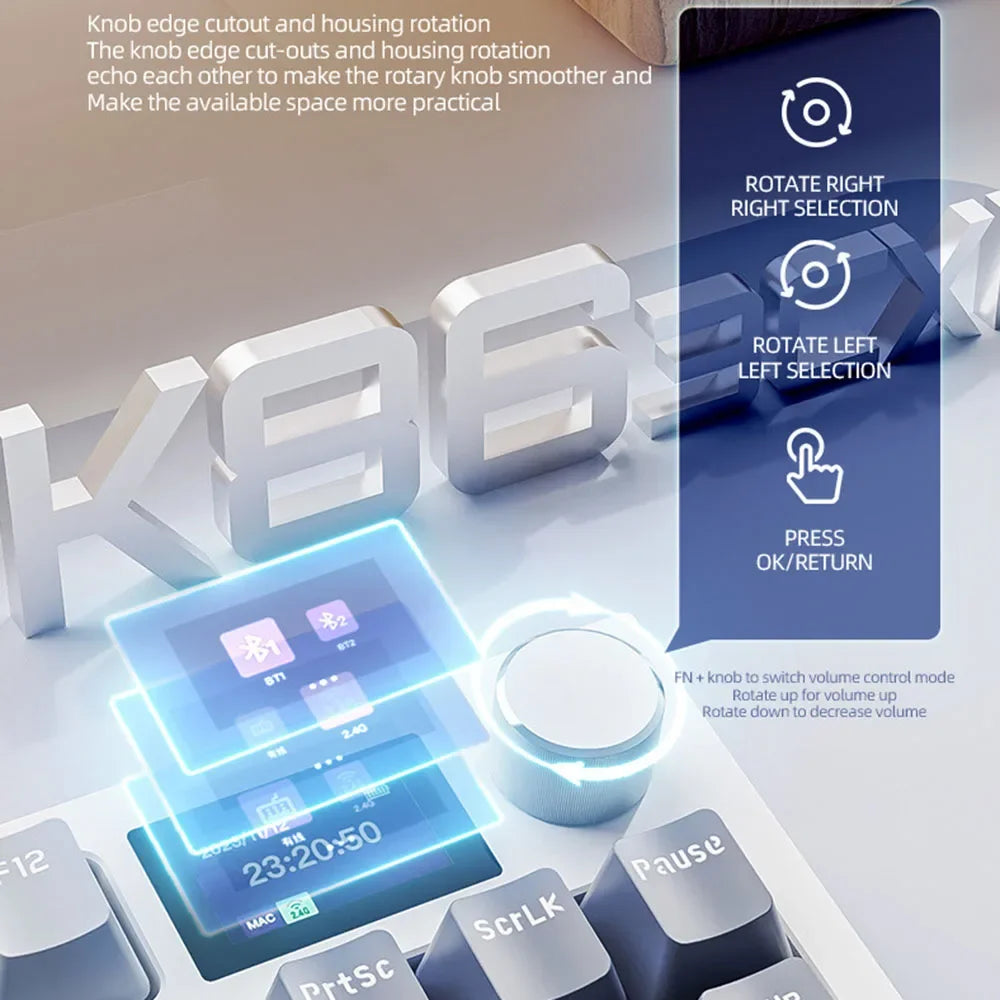 Attack Shark K86 RGB TFT Screen Wireless Mechanical Keyboard,Hot Swap, Metal Knob,Tri-mode Connectivity,macro Gaming Keyboar