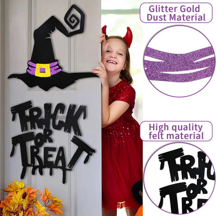 Halloween Decoration,DIY Felt Cloth Stickers for Home,Devil,Witch Hat,Glass Window Stickers, Halloween Party Door Stickers