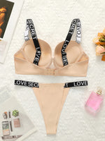 The Best-selling Sexy Gathering Promotion Style Glossy Letter Shoulder Strap Two-piece Women's Underwear Set B2050