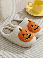 Smile Pumpkin Halloween Women's Slippers Winter Indoor Cartoon Comfort Home Bedroom Soft Causal Flat Plush Shoes for Gift
