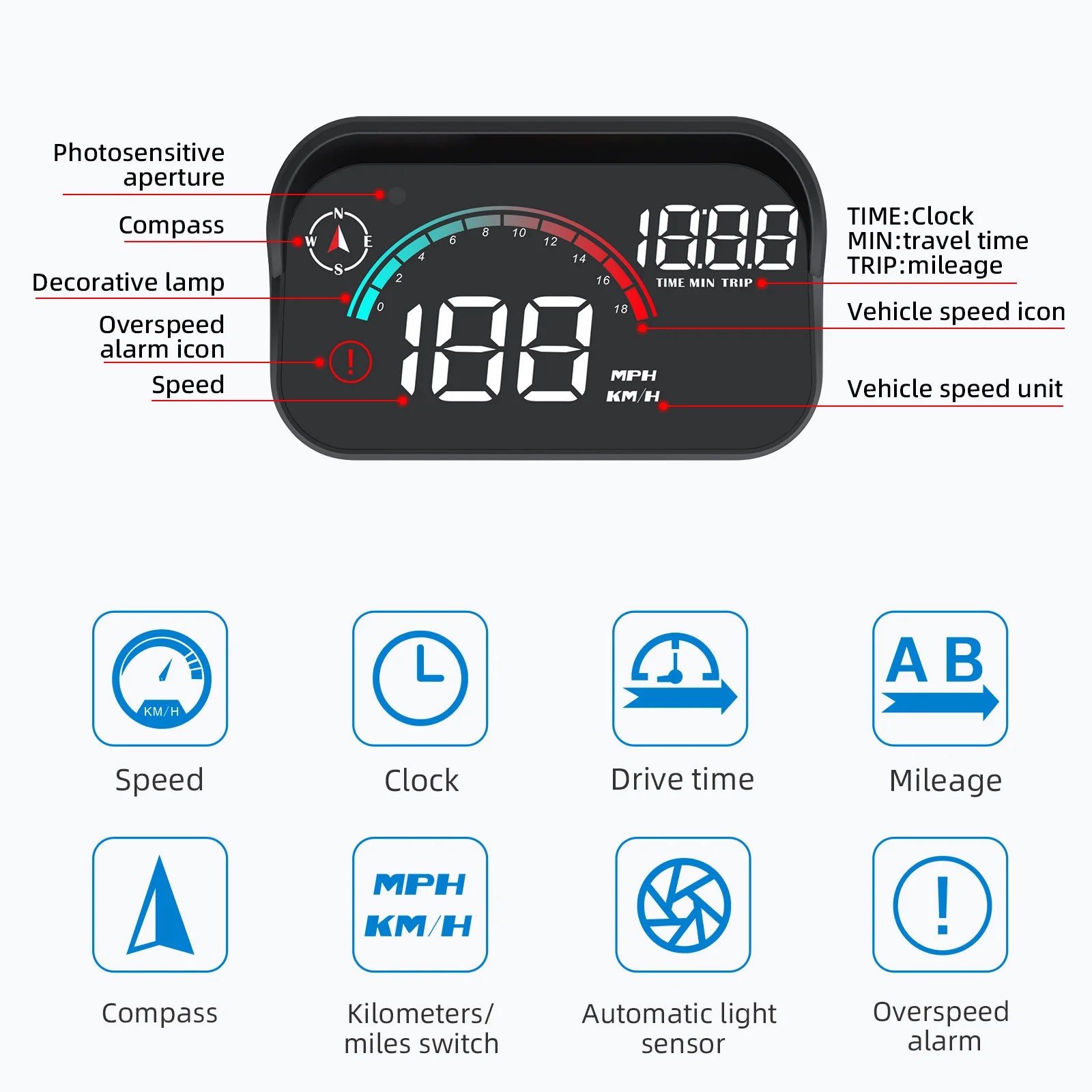 AD Head Up Display Windshield Projector M22 Car GPS HUD Universal Digital GPS Speedometer Km/h LCD Projection On Glass Car Speed