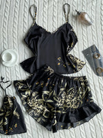 Elegant Floral Print Cami Tops   Ruffle Hem Shorts Pajama Set  Women's Sleepwear   Loungewear