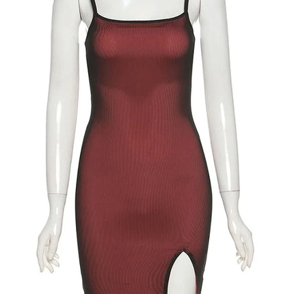 Mesh Double Layer Sexy Skinny Dress Women Sleeveless Party Bodycon 2023 Bandage Elastic Split Trend Clubwear Slim Outfit