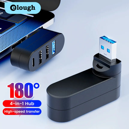 Elough Mini 180° Rotatable 4 Ports USB 3.0 2.0 Hub Type C High Speed Data Transfer U Disk Splitter Adapter For Laptop MacBook PC