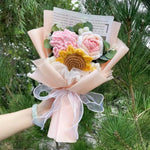 Finished Knitted Flowers Sunflowers Crochet Bouquet Creative Knitted Flowers Valentine Mothers' Day Birthday Graduation Gifts
