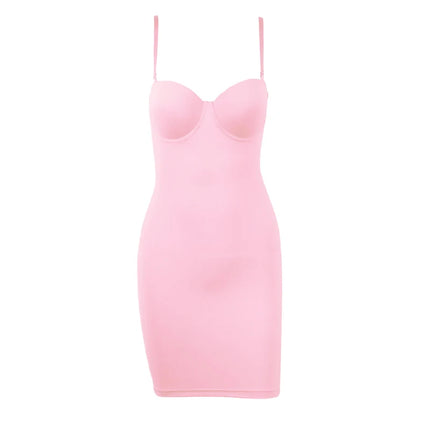 Slimming Full Length Shapewear Slips Nude Straight Tube Dress Body Shaper Women Skinny Under Dresses Underwire Cup Black