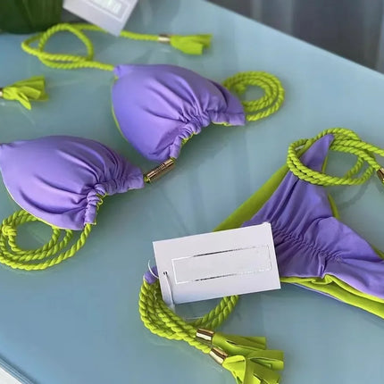 New Women Bikini Backless Rope Triangle Swimsuit Multicolor