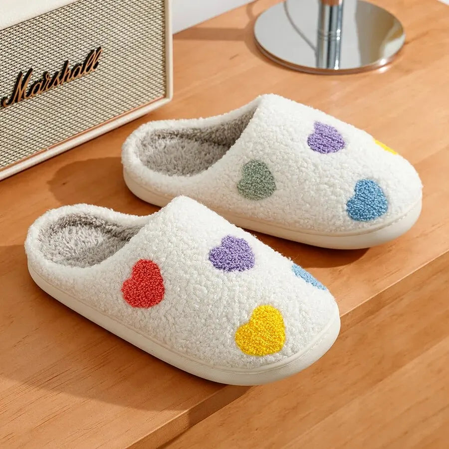 Women's Cute Small Heart Design Slippers Multicolor Winter Home Shoes Romantic Love Comfy Flat Girl Friend Gift Houseshoes