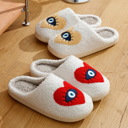 New Home Women's Slippers winter Warm Houseshoes Evil Eye Style Fuzzy Comfy Heart Flat Sole Funny Flip Flops Women Shoes