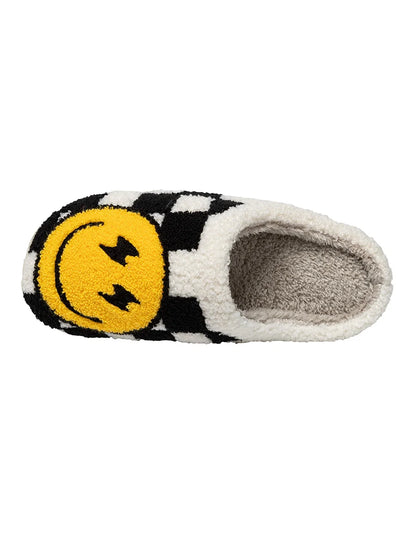 Women's Slippers Winter Warm Indoor Lightning Smile Face Cartoon Funny Soft Sole Non-slip Bedroom Comfy Flat Cotton Houseshoes