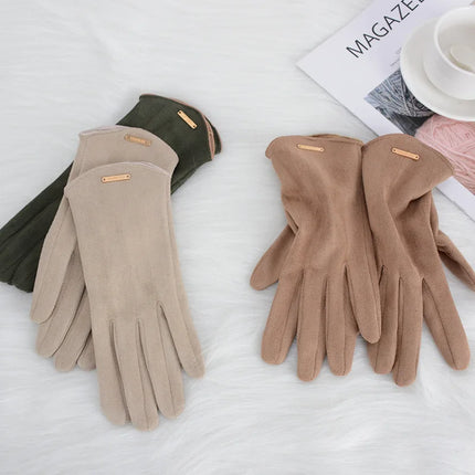 Women Autumn Winter Keep Warm Touch Screen Thin  Solid Simple Gloves Cycling Drive Suede Fabric Elegant Windproof
