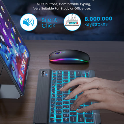 EMTRA Backlit Backlight Bluetooth Keyboard Mouse For IOS Android Windows For iPad Portuguese keyboard Spanish keyboard and Mouse