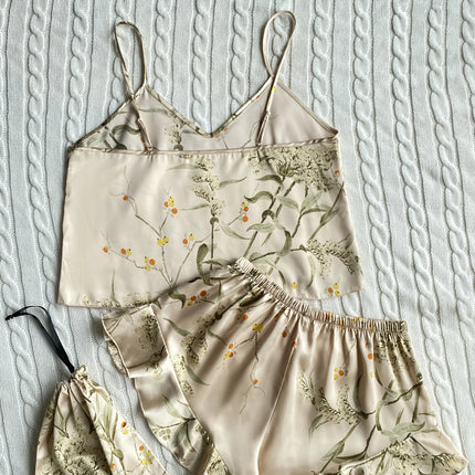 Elegant Floral Print Cami Tops   Ruffle Hem Shorts Pajama Set  Women's Sleepwear   Loungewear