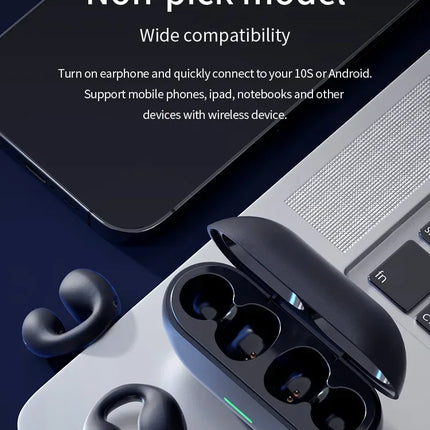 T75 Sport Bone-Conduction Bluetooth 5.3 Earphones HiFi Sound Wireless Headphones Earclip Waterproof Open Ear Headset Earring